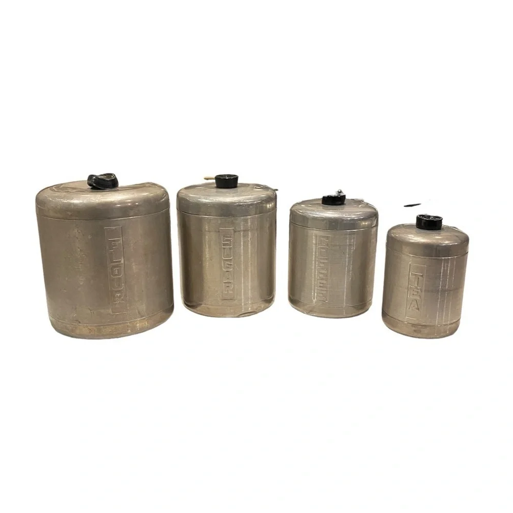 Aluminum Spun Kitchen Ware Canister Set Vintage Midcentury Modern Set of 4
